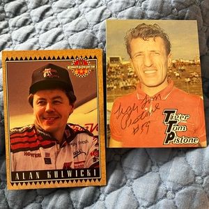 Set of two NASCAR race collector cards, Tiger Tom Pistone and Alan Kulwicki